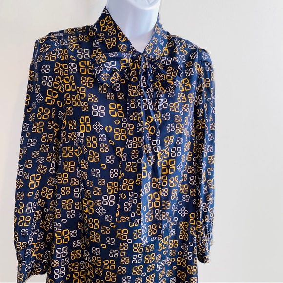 Vintage DKNY Navy Blue Silk Printed Neck Tie Dress with Pockets Size 6 - Picture 8 of 11